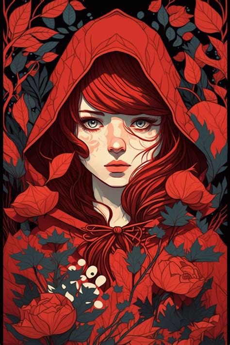 Emma Stone as Red Riding Hood, in the style of James Jean and Audrey Kawasaki, inspired by mixed ...