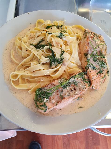 [Homemade] Creamy salmon sauce and tagliatelle pasta : r/covidcookery