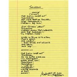 Martin Charnin autograph manuscript lyrics to “Tomorrow” from the Broadway production of Annie ...