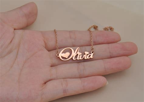 Olivia Name Necklace Rose Gold Necklace With Heart | Etsy