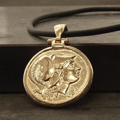 Greek Coin Gold Necklace, Goddess Athena Ancient Greece Coin Pendant