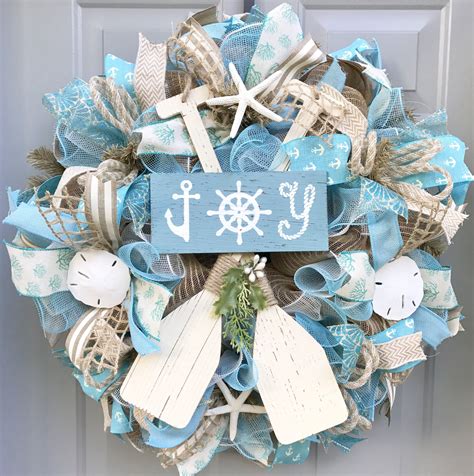 Beach Christmas Wreath, Joy Christmas, Seashell Wreath, Coastal Christmas | Coastal christmas ...