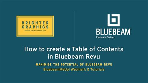 How to Create a Table of Contents in Bluebeam Revu by Brighter Graphics - YouTube