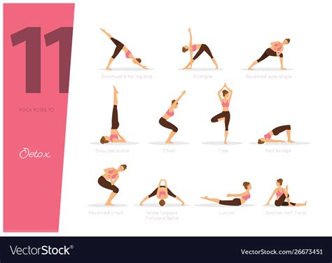 11 yoga to detox your body Royalty Free Vector Image