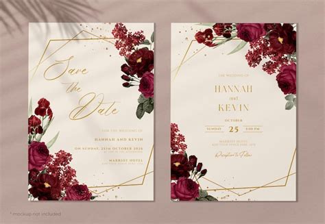 Premium PSD | Elegant burgundy wedding invitation template double sided