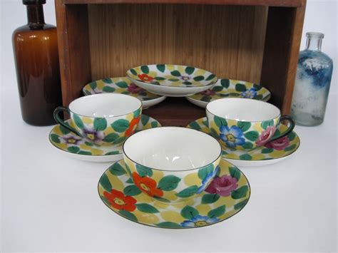 Vintage Floral Cup and Saucer Set Bright Bold Colors Made in Japan Hand Painted - Etsy