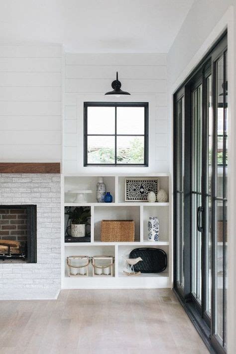 Modern Farmhouse Black Window Trim Ideas | Fireplace built ins, Modern ...