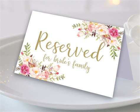 Printable Editable Free Printable Reserved Table Signs Template - Customize And Print