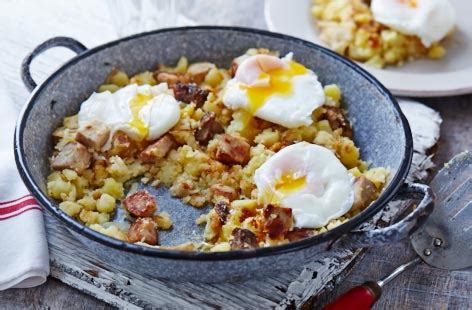 Leftover pork and potato hash with poached eggs | Tesco Real Food