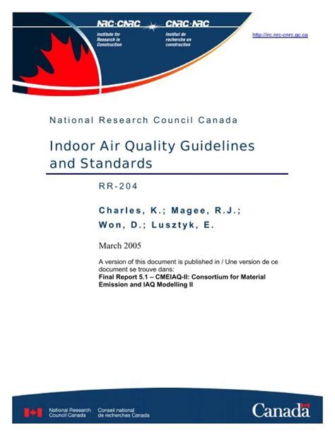 Indoor Air Quality Guidelines and Standards - National Research ...