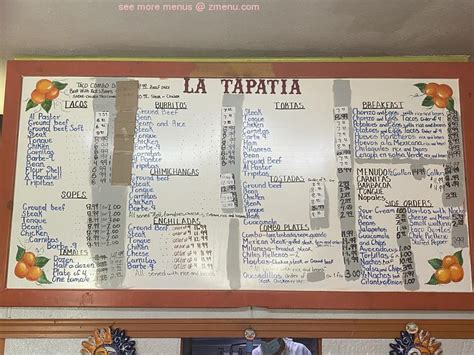 Menu at Lá Tapatia restaurant, Racine, Mead St