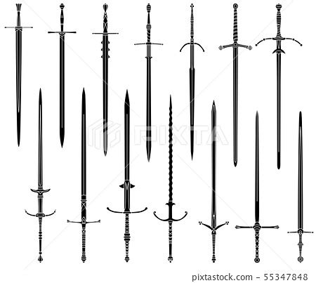 Set of images of medieval two-handed swords. - 스톡일러스트 [55347848] - PIXTA