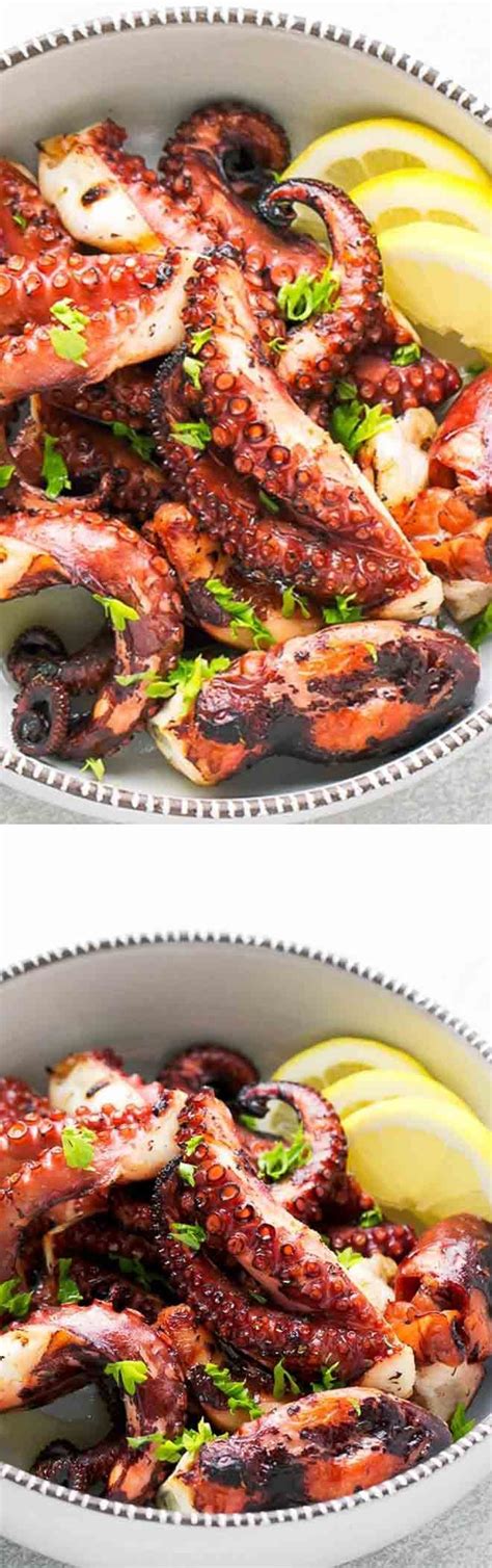 Easy Grilled Octopus Recipe – tender, lightly seasoned and charred octopus that tastes amazing ...