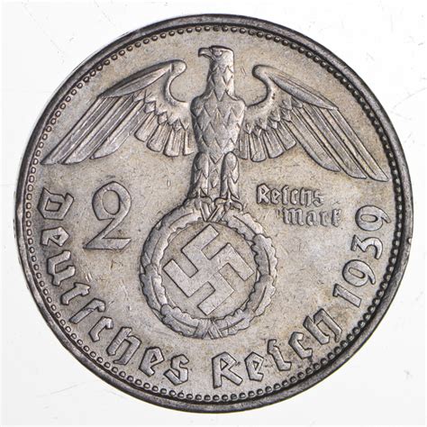 1939 GERMAN WW2 NAZI 2 Mark Swastika Silver Historic Coin - Germany War | Property Room