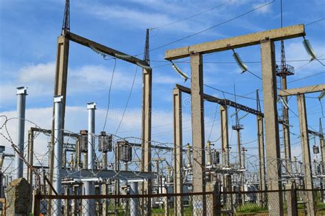 Electric Substation. Power Transmission Equipment. Stobo, Wires and Insulators. Stock Image ...