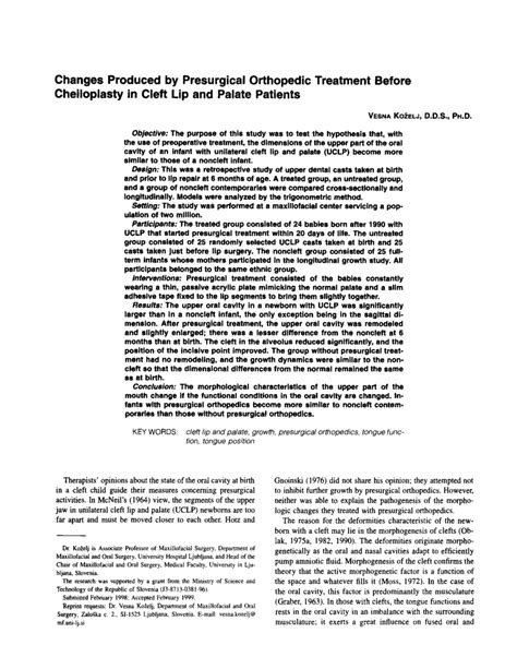 (PDF) Changes Produced by Presurgical Orthopedic Treatment Before Cheiloplasty in Cleft Lip and ...