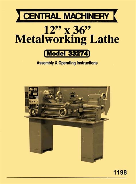 Central Machinery, Asian 12"x 36" Metal Lathe Model 33274 Instructions ...