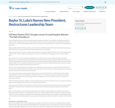 Baylor St. Luke’s Names New President, Restructures Leadership Team ...