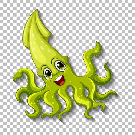 Cute Squid cartoon character on transparent background 1591785 Vector ...