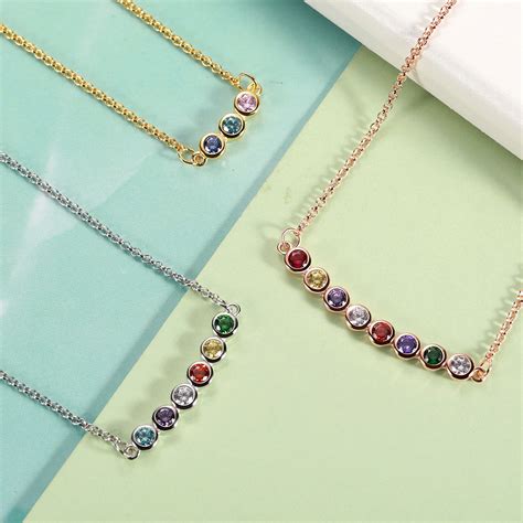 Six Custom Birthstones Necklace for Family