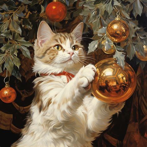 Christmas Tree Cat And Ornaments Free Stock Photo - Public Domain Pictures