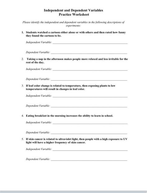 Solved Independent and Dependent Variables Practice | Chegg.com