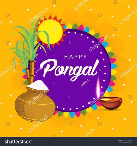 Illustration Happy Pongal Sugarcane Pot Floral Stock Vector (Royalty ...