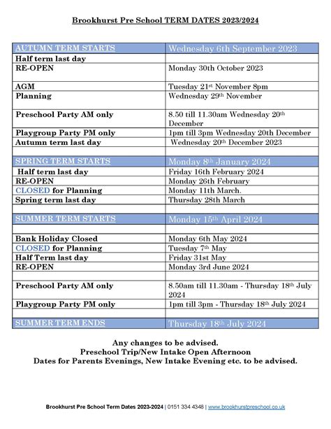 2023-2024 Term Dates - Brookhurst Pre-school