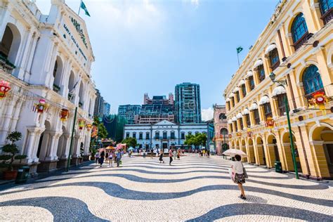 China, Macau - September 6 2018 - Beautiful Old Architecture Building Around Senado Square in ...