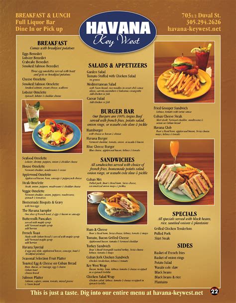 havana KW menu page,p – Best Key West Restaurant Menus – Key West, Florida