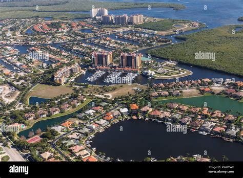 Aerial view of city and gulf Cape Coral, Florida. The Westin Cape Coral Resort at Marina Village ...