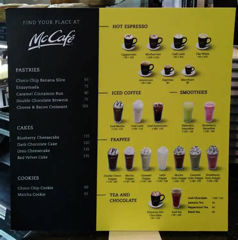 Menu at Mccafe, Makati, Ayala Ave