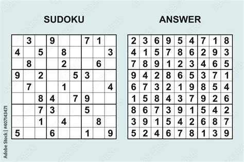 Vector sudoku with answer 435. Puzzle game with numbers. Stock Vector | Adobe Stock