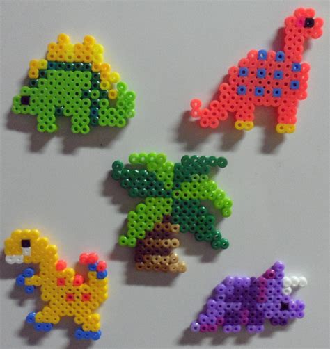 Dinosaur Fused Bead Magnets | Easy perler bead patterns, Hama beads ...