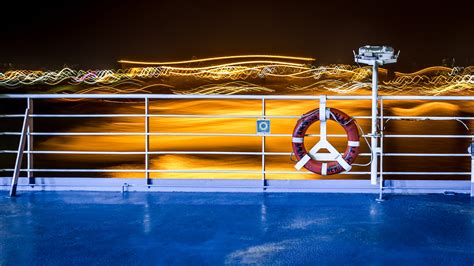 Free Images : boat deck, colors, design, lifesaver, light trail, long exposure, metal railings ...