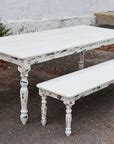 White Farmhouse Dining Table & Bench with Distressed Legs | Hazel Oak Farms