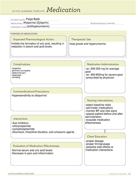 Allopurinol Medication Template