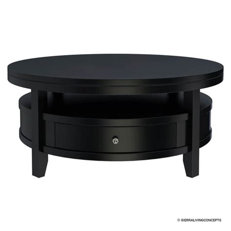 Toledo Solid Wood Black Modern Round Coffee Table