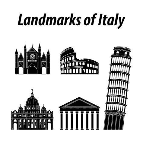 Bundle of Italy famous landmarks by silhouette style 11965567 Vector ...