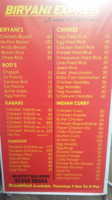 Menu at Biryani Express, Bengaluru, 430 Lakshmi Behind L&T Apartment