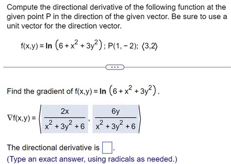 Solved Compute the directional derivative of the following | Chegg.com