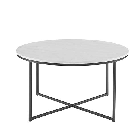 Best Buy: Walker Edison 36” Modern Glam Faux Marble Round Coffee Table Faux White Marble/Black ...