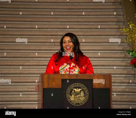 San Francisco, CA - Jan 30, 2023: Mayor London Breed speaking at Lunar New Year Celebration at ...