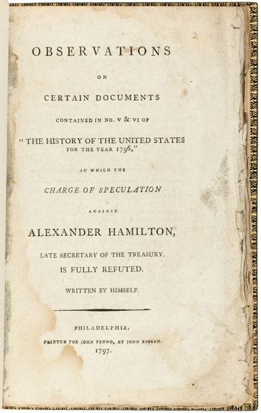 The Reynolds Pamphlet By Alexander Hamilton 1797