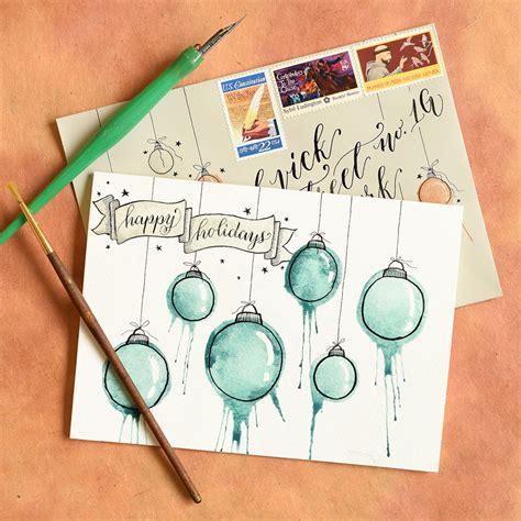 Festive Blown Watercolor Ornaments DIY Holiday Card Tutorial – The ...