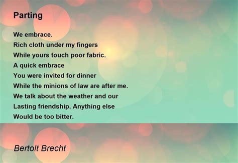 Parting Poem by Bertolt Brecht - Poem Hunter