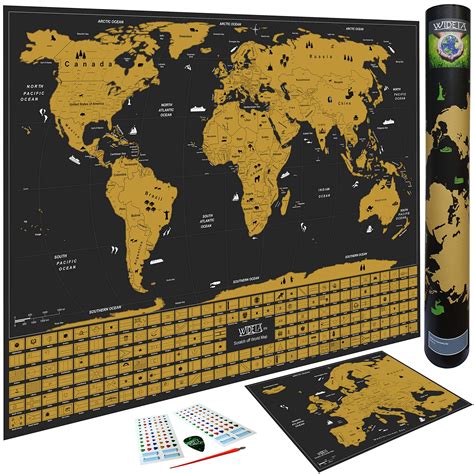 WIDETA Scratch off world map with flags of countries (60 x 42 cm)/ Including Europe Map and ...