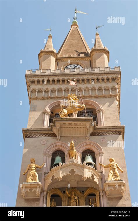 Clock tower, Messina Cathedral, Piazza Del Duomo, Messina, Sicily ...