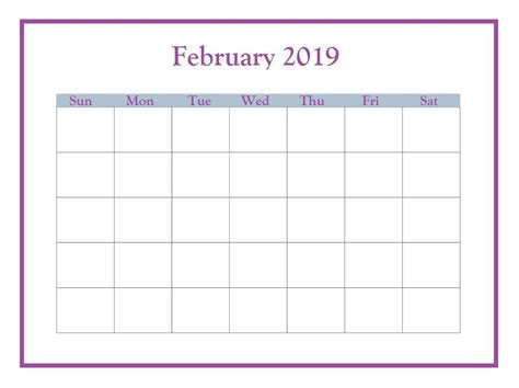 February 2019 Blank Planner Template | Monthly calendar template, Planner template, Calendar ...