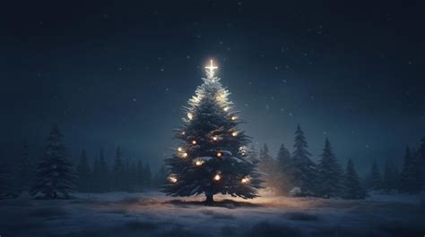 Premium AI Image | Illuminated christmas tree on the snow at night